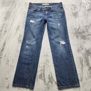 Old Navy Jeans Womens 6 Blue Distressed Low Rise Straight Leg Stretch Denim Y2K
